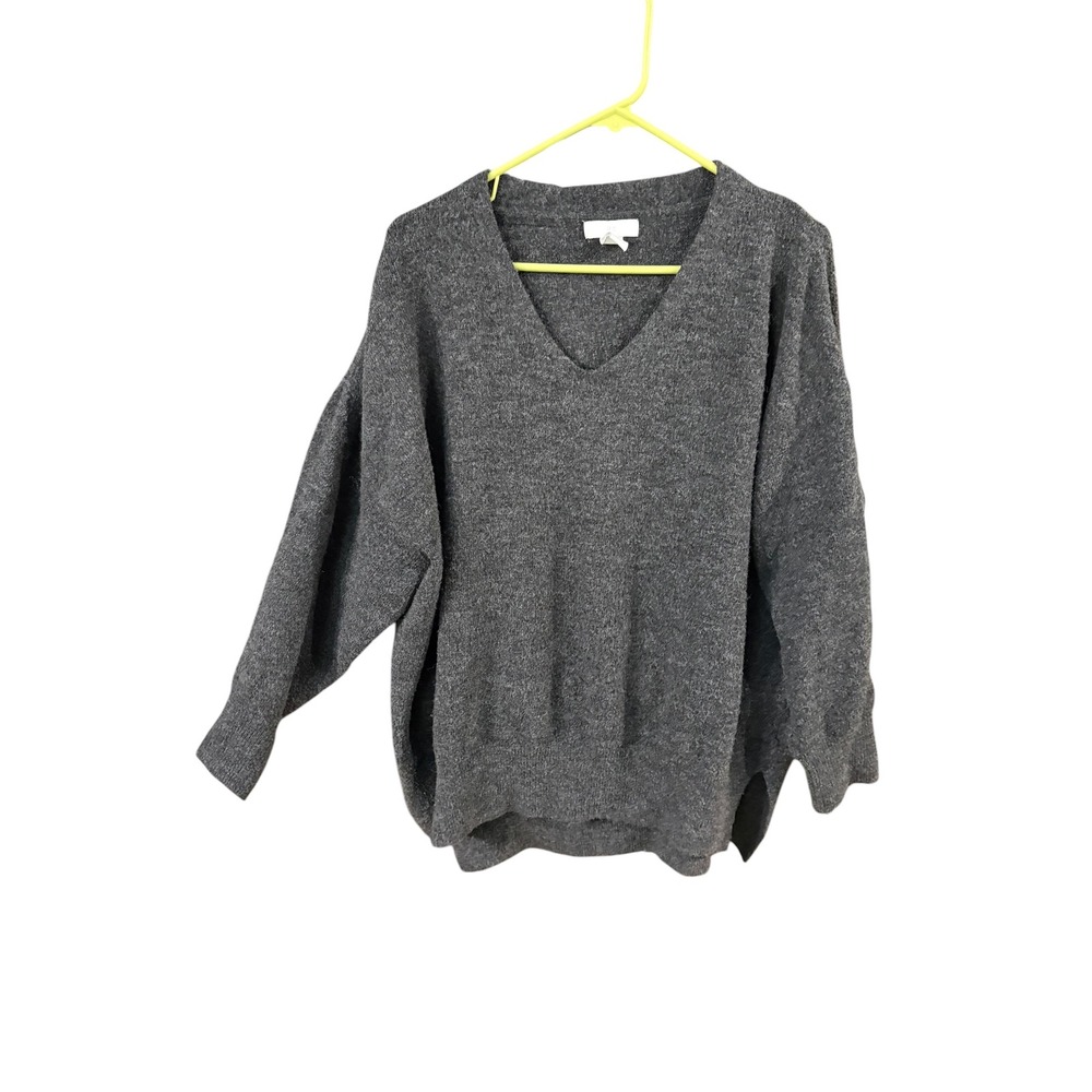 H&M Womens XL Charcoal Gray V-Neck Oversized Pullover Knit Sweater‎ Long Sleeve